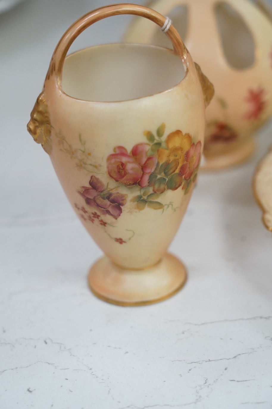 A group of Worcester ivory ground pieces, tallest 18cm (6). Condition - mostly good, largest jug has a small piece of restoration